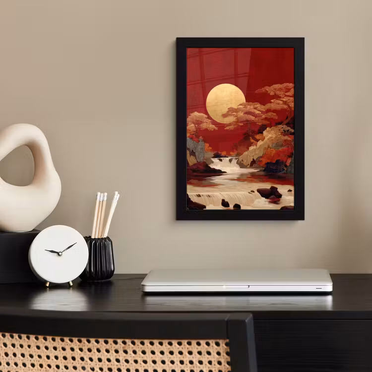 Volle maan - Landschap - Waterval fotolijst zwart zonder passe partout klein -sfeer1