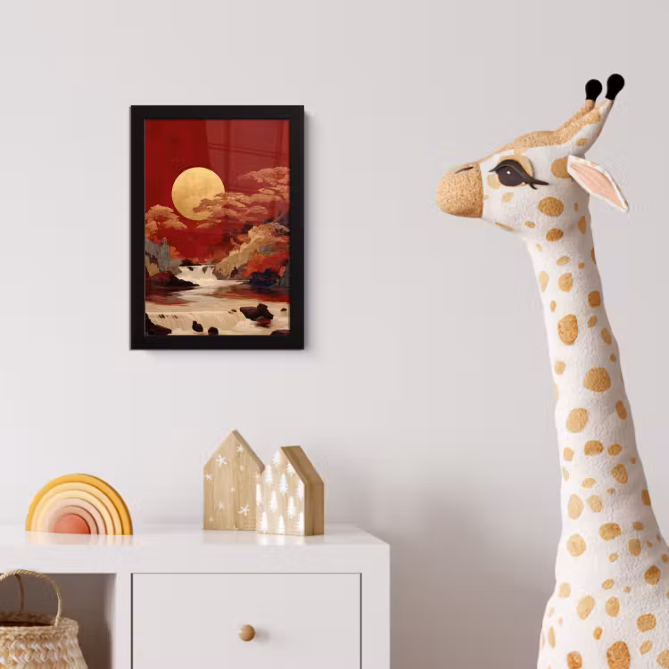 Volle maan - Landschap - Waterval fotolijst zwart zonder passe partout klein -usfeer4_kinderkamer