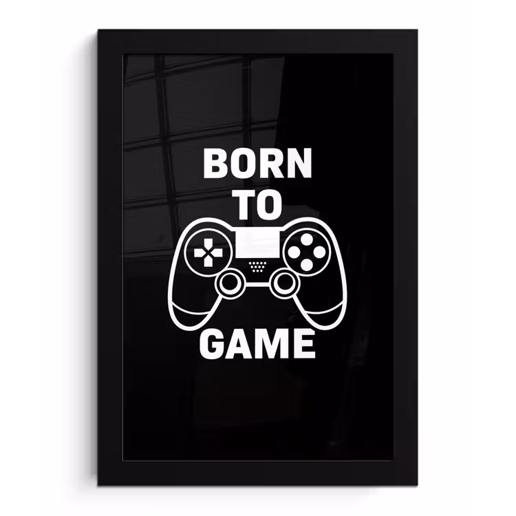 Gamen - Quotes - Controller - Born to game - Zwart - Wit fotolijst zwart zonder passe partout klein -3d