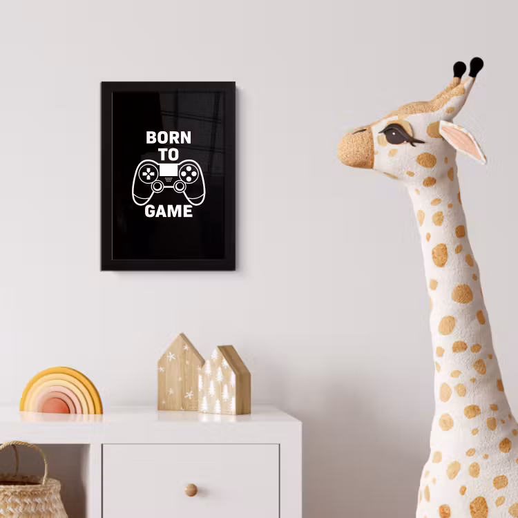 Gamen - Quotes - Controller - Born to game - Zwart - Wit fotolijst zwart zonder passe partout klein -usfeer4_kinderkamer