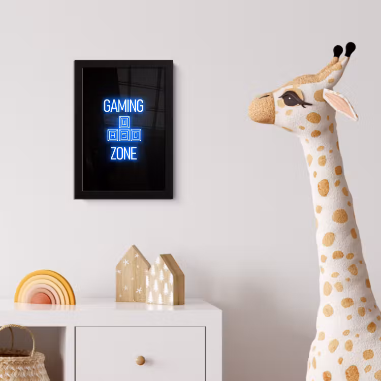Gaming - Tekst - Gaming zone - Neon - Blauw fotolijst zwart zonder passe partout klein -usfeer4_kinderkamer