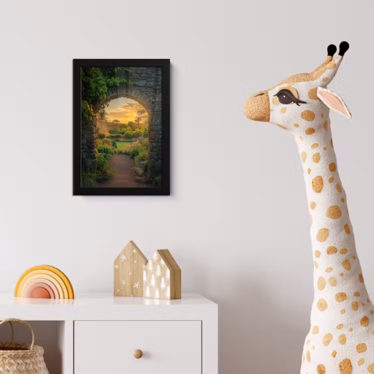 Poort - Planten - Zonsondergang fotolijst zwart zonder passe partout klein -usfeer4_kinderkamer