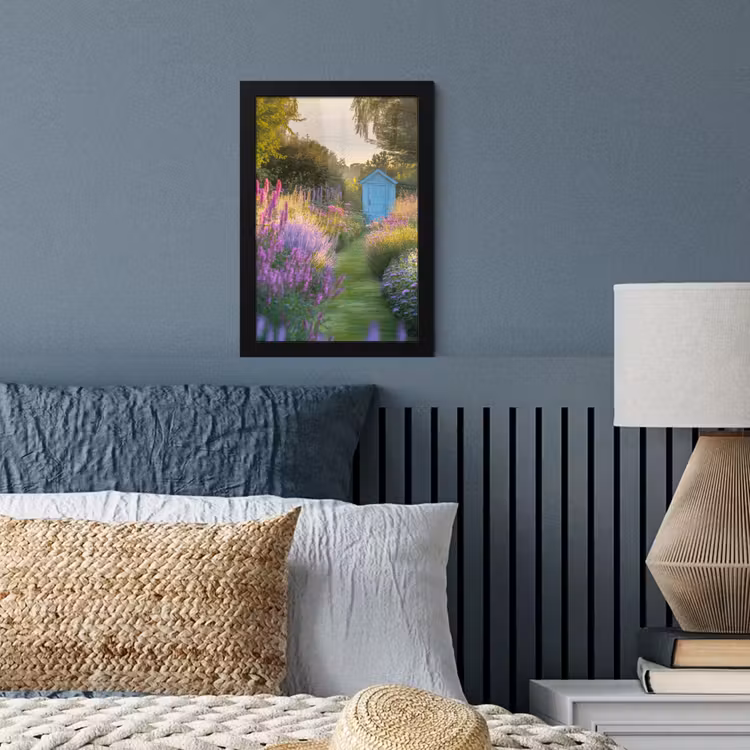 Tuinhuisje - Blauw - Bloemen fotolijst zwart zonder passe partout klein -sfeer3