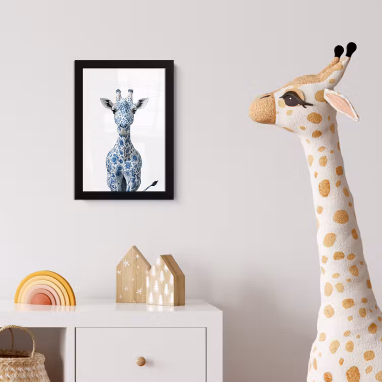 Giraffe - Delfts blauw - Dieren - Minimalistisch fotolijst zwart zonder passe partout klein -usfeer4_kinderkamer