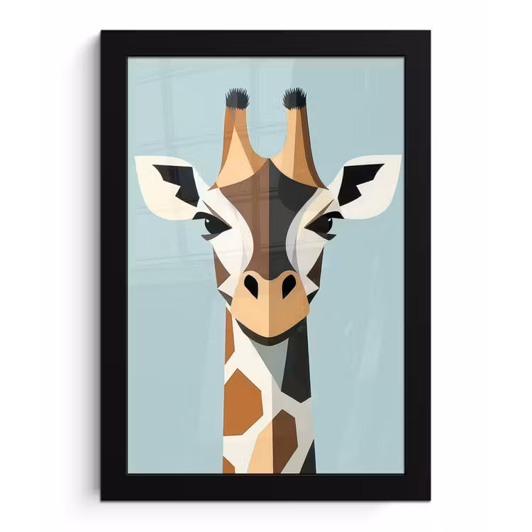 Giraffe - Illustratie - Bruin - Minimalistisch fotolijst zwart zonder passe partout klein -3d
