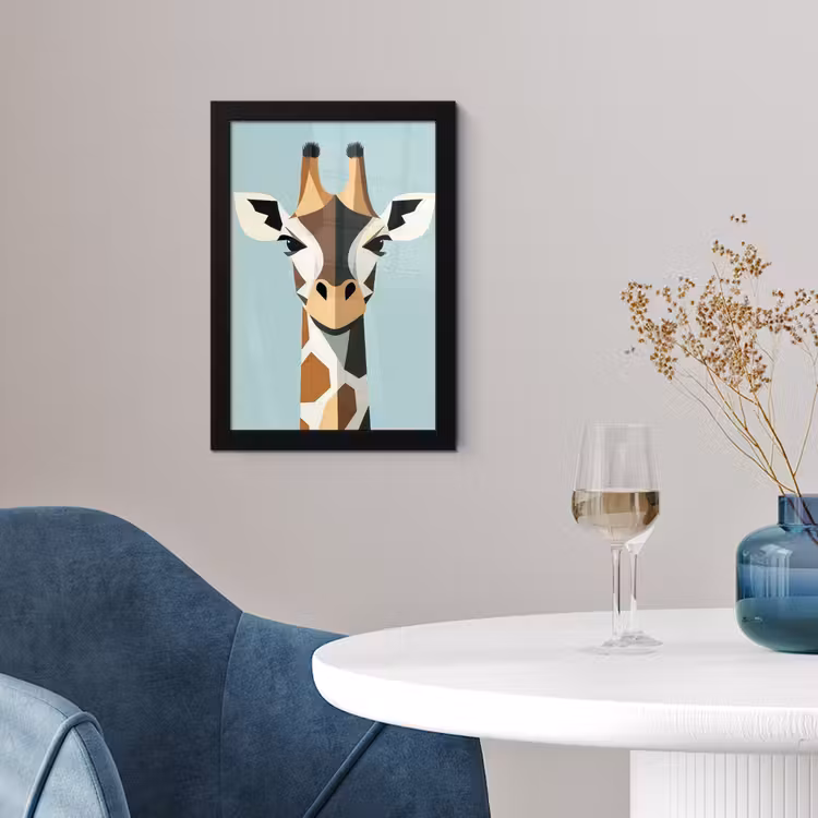 Giraffe - Illustratie - Bruin - Minimalistisch fotolijst zwart zonder passe partout klein -sfeer4