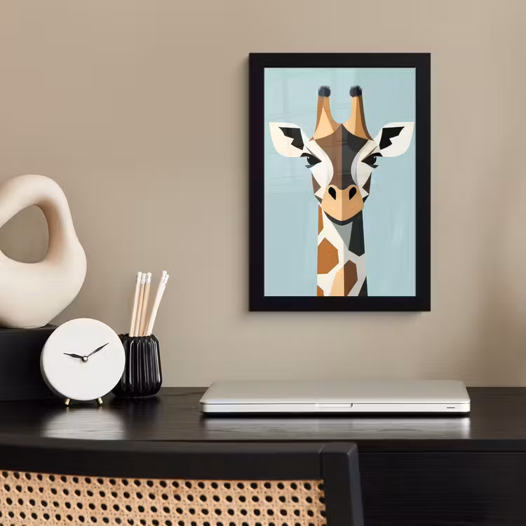 Giraffe - Illustratie - Bruin - Minimalistisch fotolijst zwart zonder passe partout klein -sfeer1
