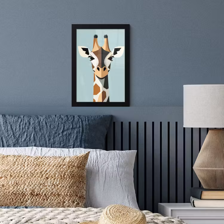 Giraffe - Illustratie - Bruin - Minimalistisch fotolijst zwart zonder passe partout klein -sfeer3