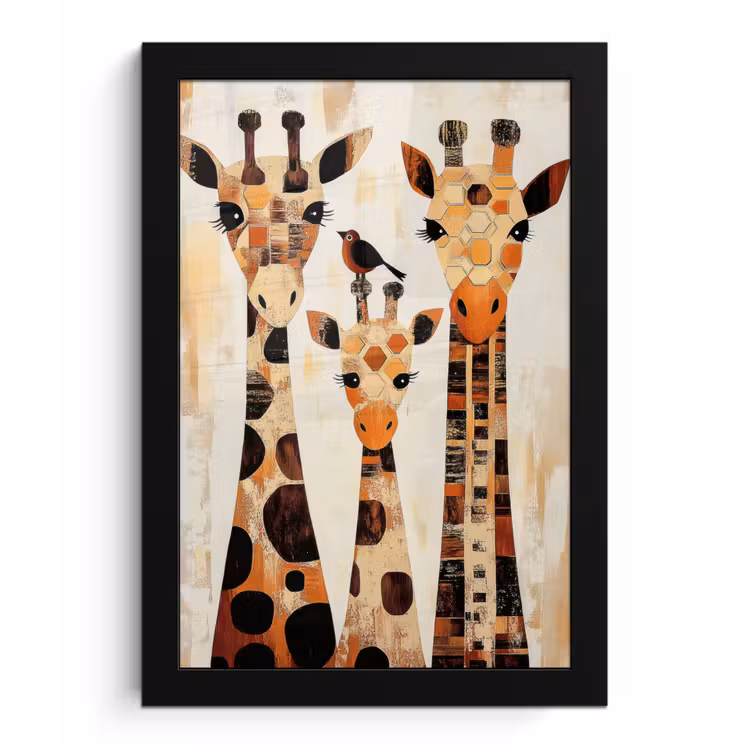 Giraffen - Cartoon - Crème fotolijst zwart zonder passe partout klein -3d
