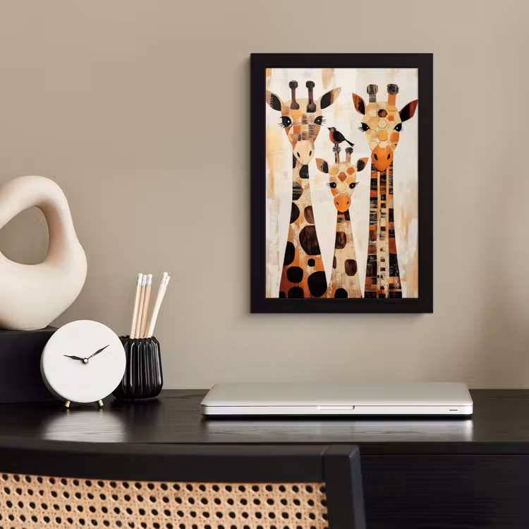 Giraffen - Cartoon - Crème fotolijst zwart zonder passe partout klein -sfeer1