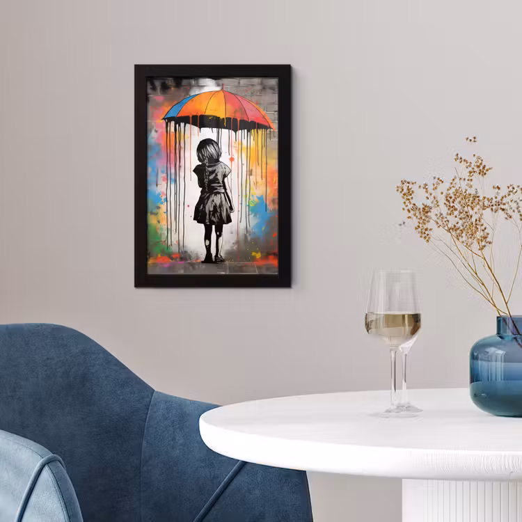 Meisje - Kunst - Paraplu - Graffiti - Kleuren - Muur fotolijst zwart zonder passe partout klein -sfeer4