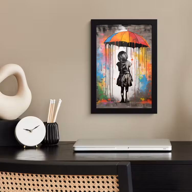 Meisje - Kunst - Paraplu - Graffiti - Kleuren - Muur fotolijst zwart zonder passe partout klein -sfeer1
