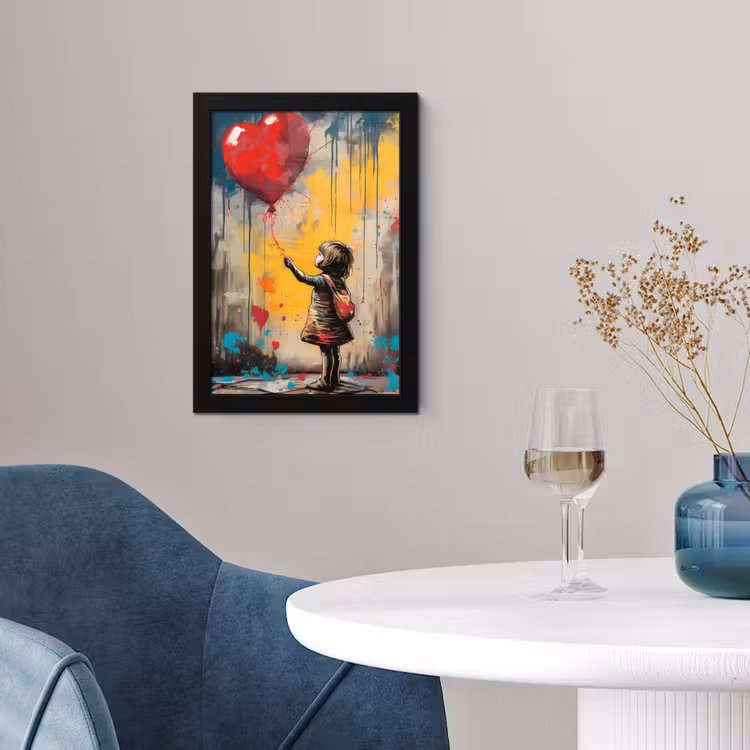 Meisje - Ballon - Hart - Graffiti fotolijst zwart zonder passe partout klein -sfeer4
