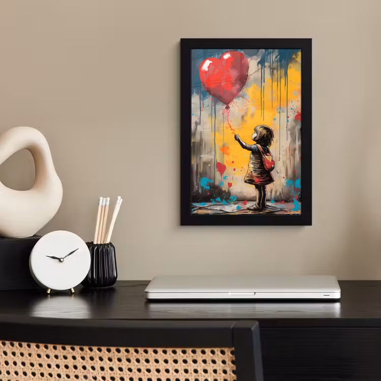 Meisje - Ballon - Hart - Graffiti fotolijst zwart zonder passe partout klein -sfeer1