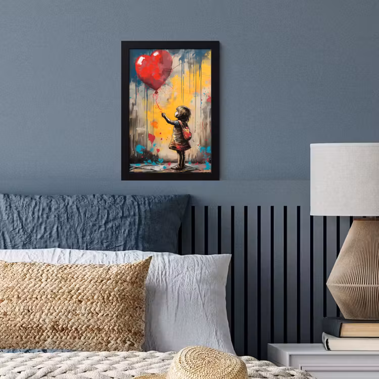 Meisje - Ballon - Hart - Graffiti fotolijst zwart zonder passe partout klein -sfeer3