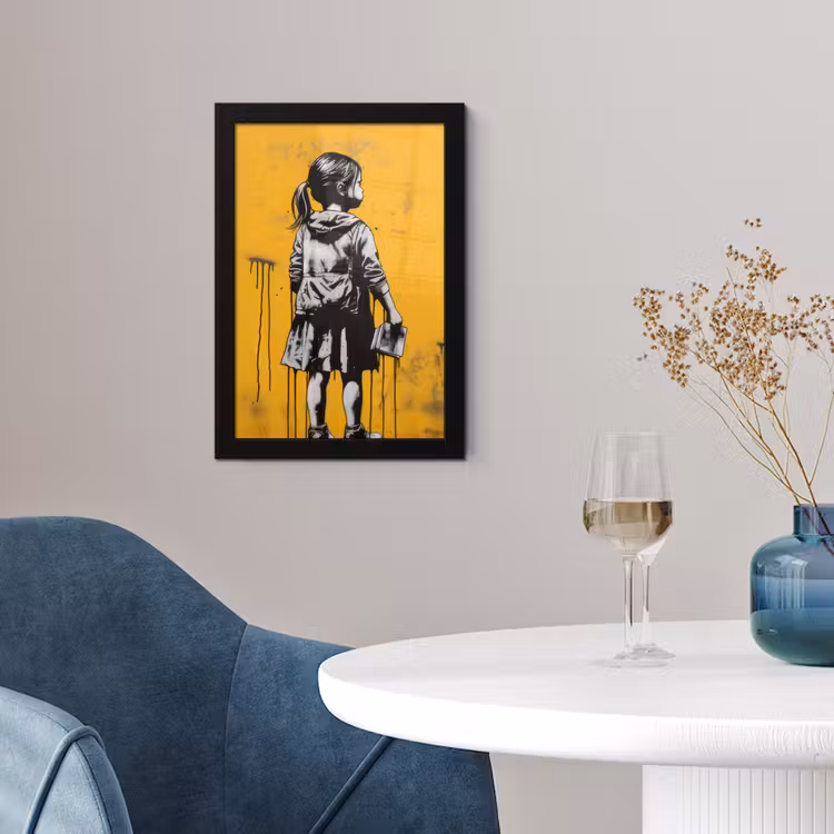 Meisje - Boek - Gele Muur - Graffiti fotolijst zwart zonder passe partout klein -sfeer4