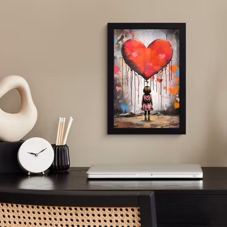 Meisje - Hart - Graffiti - Kunst - Kleuren - Rood fotolijst zwart zonder passe partout klein -sfeer1