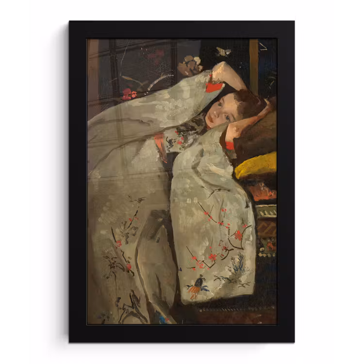 Meisje in witte kimono - Schilderij van George Hendrik Breitner fotolijst zwart zonder passe partout klein -3d