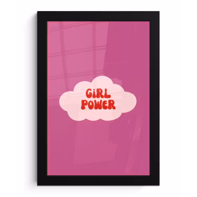 Girl power - Wolk - Roze fotolijst zwart zonder passe partout klein -3d