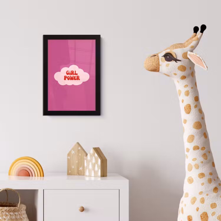 Girl power - Wolk - Roze fotolijst zwart zonder passe partout klein -usfeer4_kinderkamer