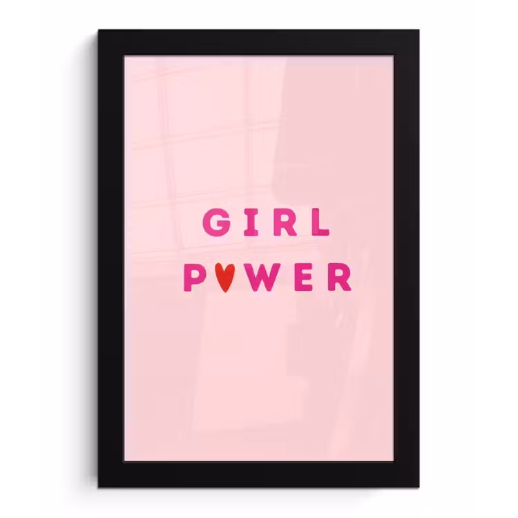 Girl power - Roze - Hartje fotolijst zwart zonder passe partout klein -3d