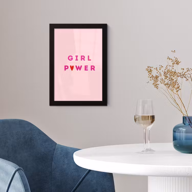 Girl power - Roze - Hartje fotolijst zwart zonder passe partout klein -sfeer4