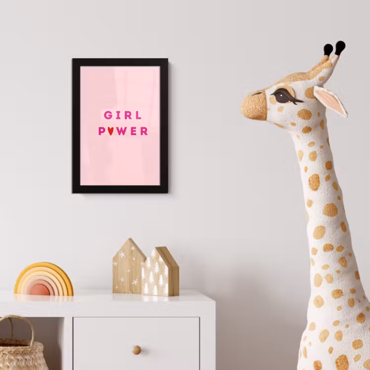 Girl power - Roze - Hartje fotolijst zwart zonder passe partout klein -usfeer4_kinderkamer