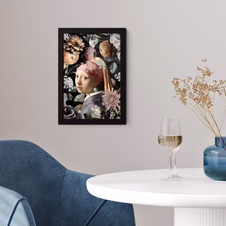 Meisje met de parel - Bloemen - Vermeer - Pastel - Kunstwerk - Schilderij - Oude meesters fotolijst zwart zonder passe partout klein -sfeer4