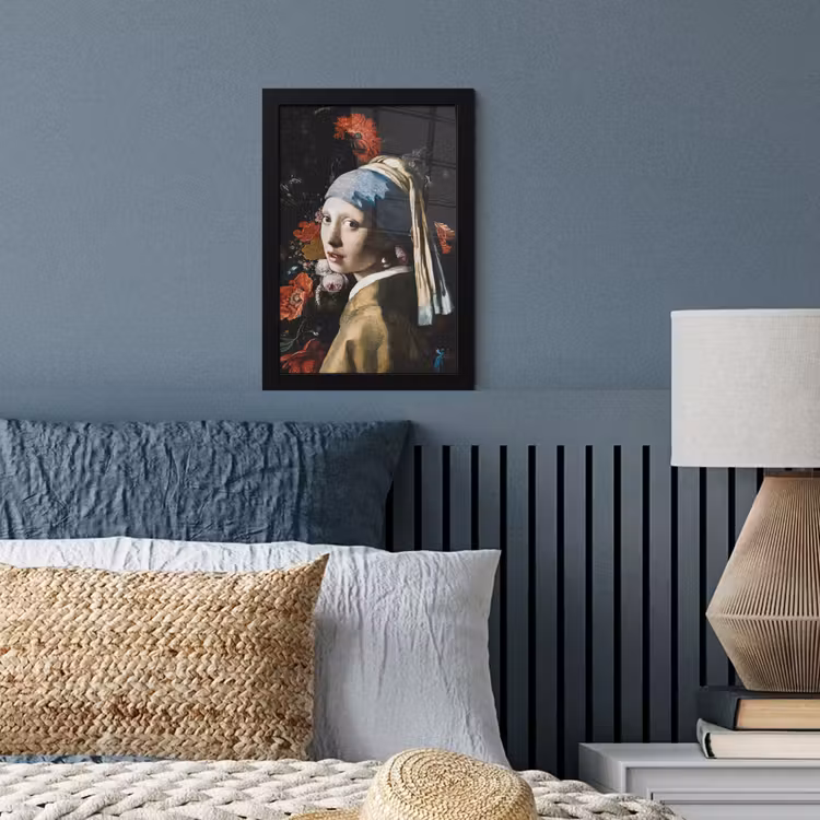 Meisje met de parel - Johannes Vermeer - Bloemen - Rood fotolijst zwart zonder passe partout klein -sfeer3