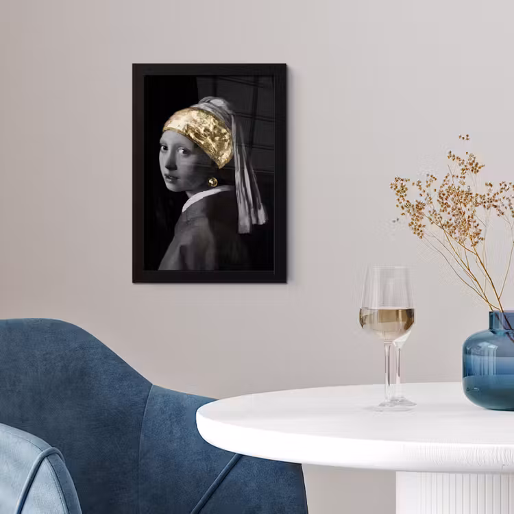 Meisje met de parel - Johannes Vermeer - Goud fotolijst zwart zonder passe partout klein -sfeer4