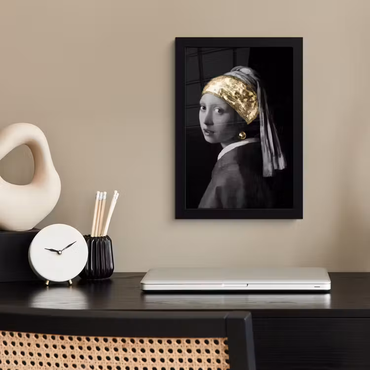 Meisje met de parel - Johannes Vermeer - Goud fotolijst zwart zonder passe partout klein -sfeer1