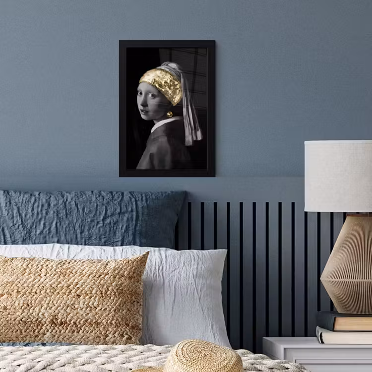 Meisje met de parel - Johannes Vermeer - Goud fotolijst zwart zonder passe partout klein -sfeer3
