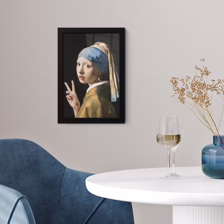 Meisje met de parel - Johannes Vermeer - Peace fotolijst zwart zonder passe partout klein -sfeer4