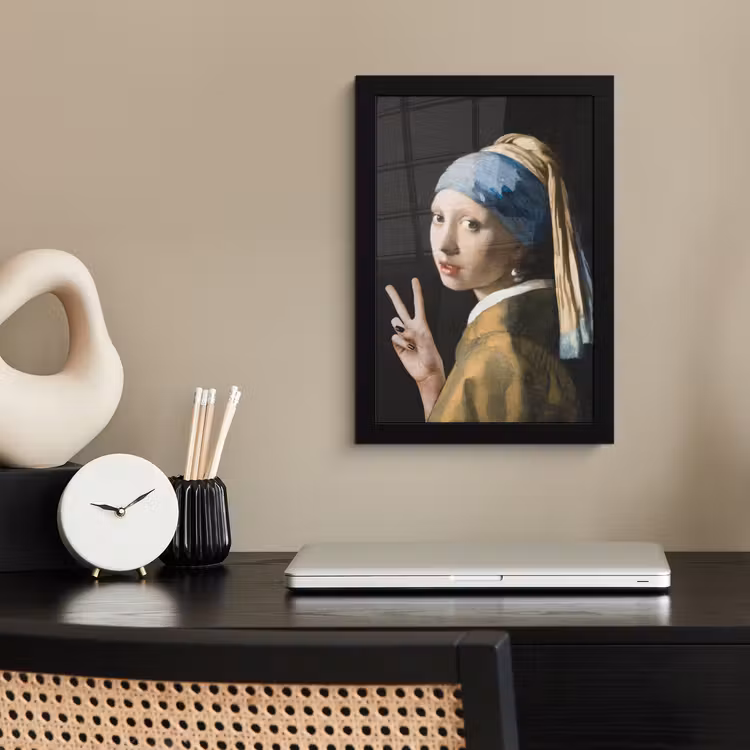 Meisje met de parel - Johannes Vermeer - Peace fotolijst zwart zonder passe partout klein -sfeer1