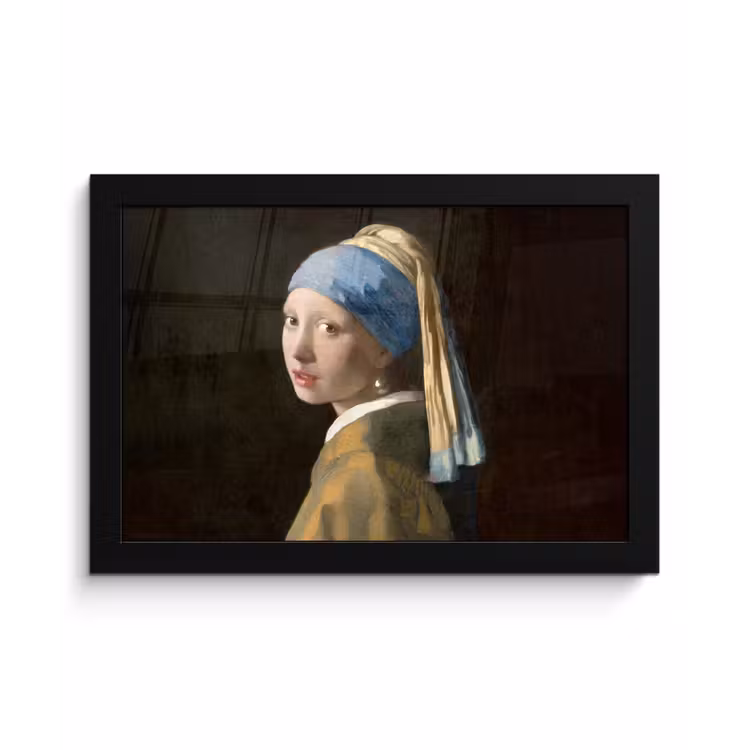 Meisje met de parel - Schilderij - Oude meesters - Vermeer fotolijst zwart zonder passe partout klein -3d