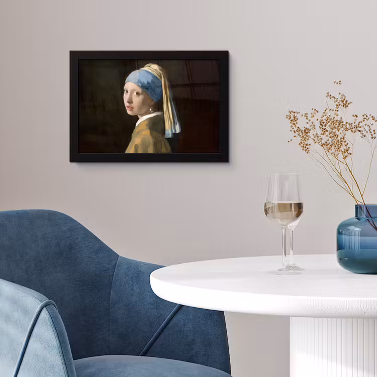 Meisje met de parel - Schilderij - Oude meesters - Vermeer fotolijst zwart zonder passe partout klein -sfeer4