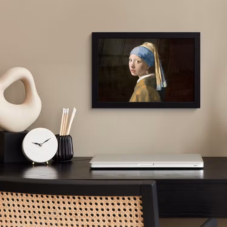 Meisje met de parel - Schilderij - Oude meesters - Vermeer fotolijst zwart zonder passe partout klein -sfeer1