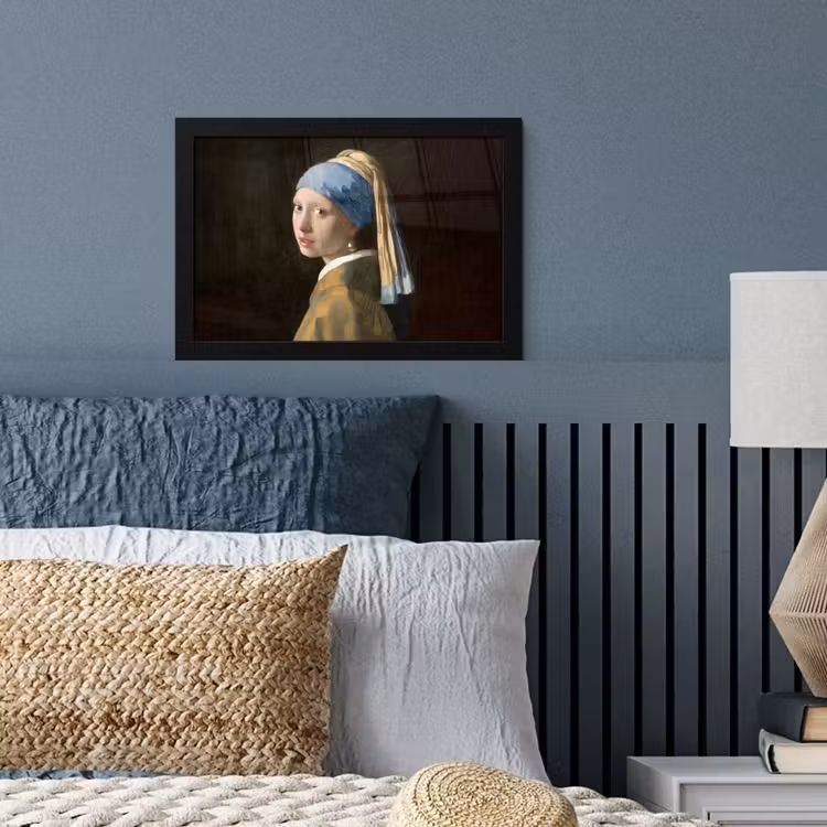 Meisje met de parel - Schilderij - Oude meesters - Vermeer fotolijst zwart zonder passe partout klein -sfeer3