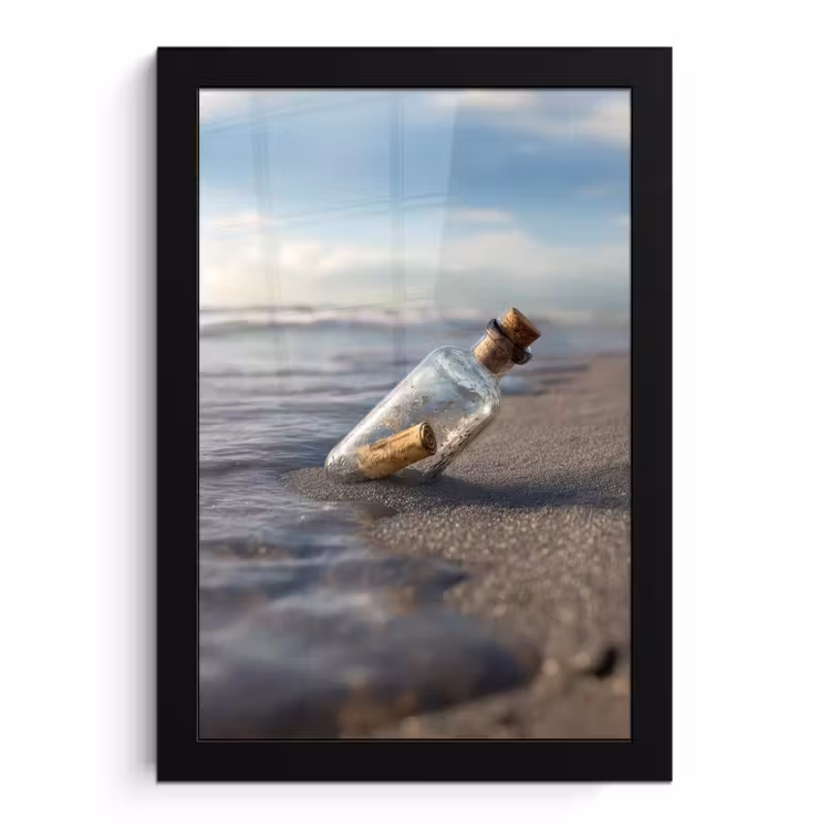 Glazenfles - Post - Zee - Zand fotolijst zwart zonder passe partout klein -3d