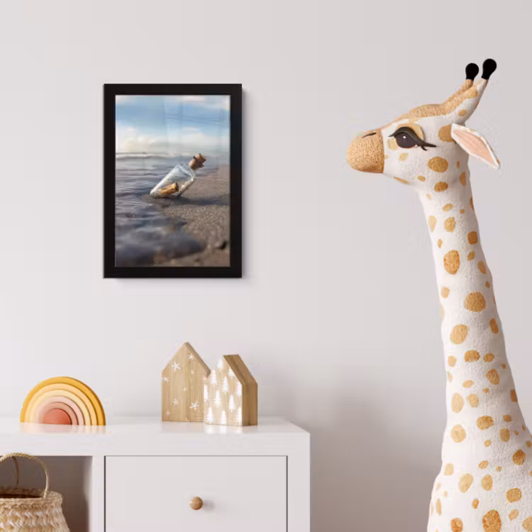 Glazenfles - Post - Zee - Zand fotolijst zwart zonder passe partout klein -usfeer4_kinderkamer