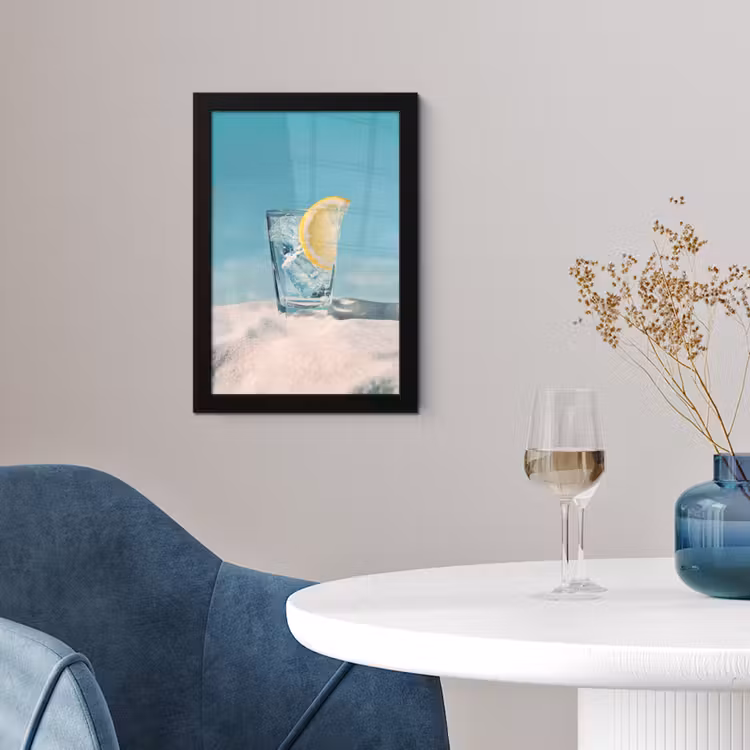 Glas - ijsblokjes - Citroen fotolijst zwart zonder passe partout klein -sfeer4