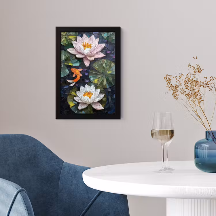 Glasstukjes - Leliebladeren - Vis - Oranje fotolijst zwart zonder passe partout klein -sfeer4