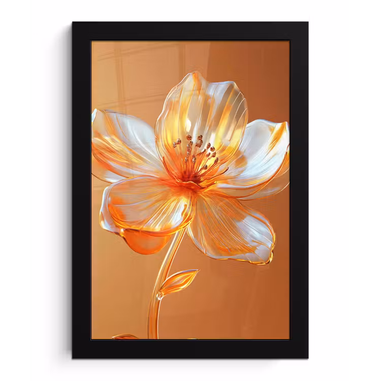 Glazen - Bloem - Oranje fotolijst zwart zonder passe partout klein -3d