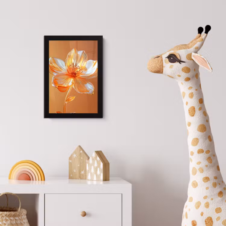 Glazen - Bloem - Oranje fotolijst zwart zonder passe partout klein -usfeer4_kinderkamer
