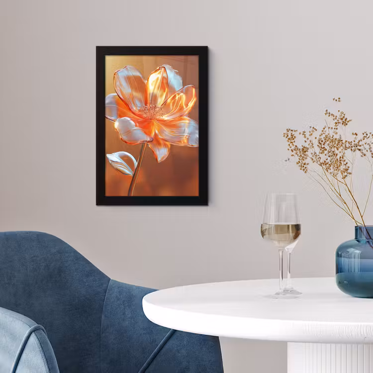 Glazen - Bloem - Zonlicht fotolijst zwart zonder passe partout klein -sfeer4