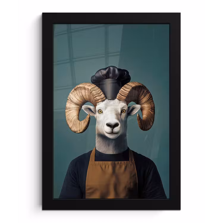 Geit - Hoorns - Kokskleding fotolijst zwart zonder passe partout klein -3d