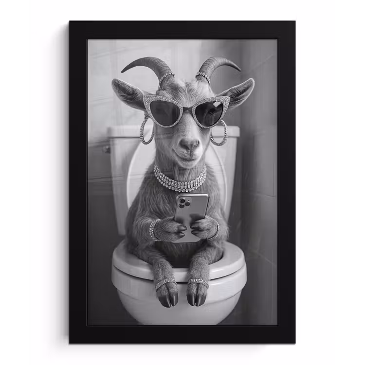 Geit - Telefoon - Toilet - Zwart - Wit fotolijst zwart zonder passe partout klein -3d