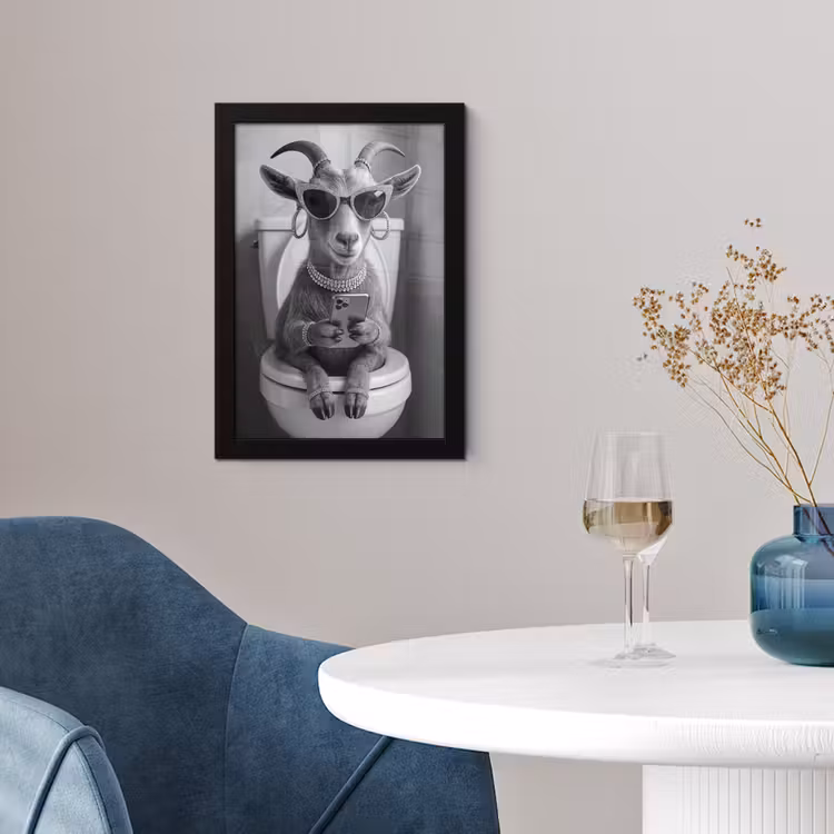 Geit - Telefoon - Toilet - Zwart - Wit fotolijst zwart zonder passe partout klein -sfeer4