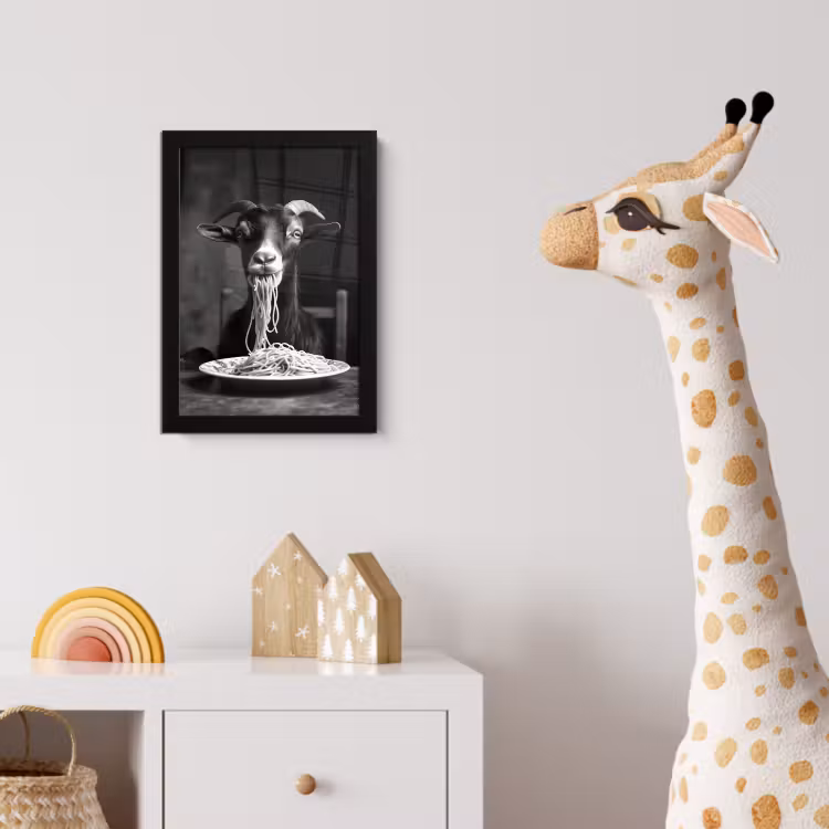 Geit - Bord - Spaghetti - Zwart Wit fotolijst zwart zonder passe partout klein -usfeer4_kinderkamer