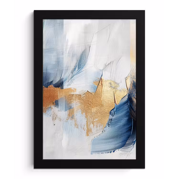 Goud - Blauw - Watercolor - Kunst - Modern fotolijst zwart zonder passe partout klein -3d